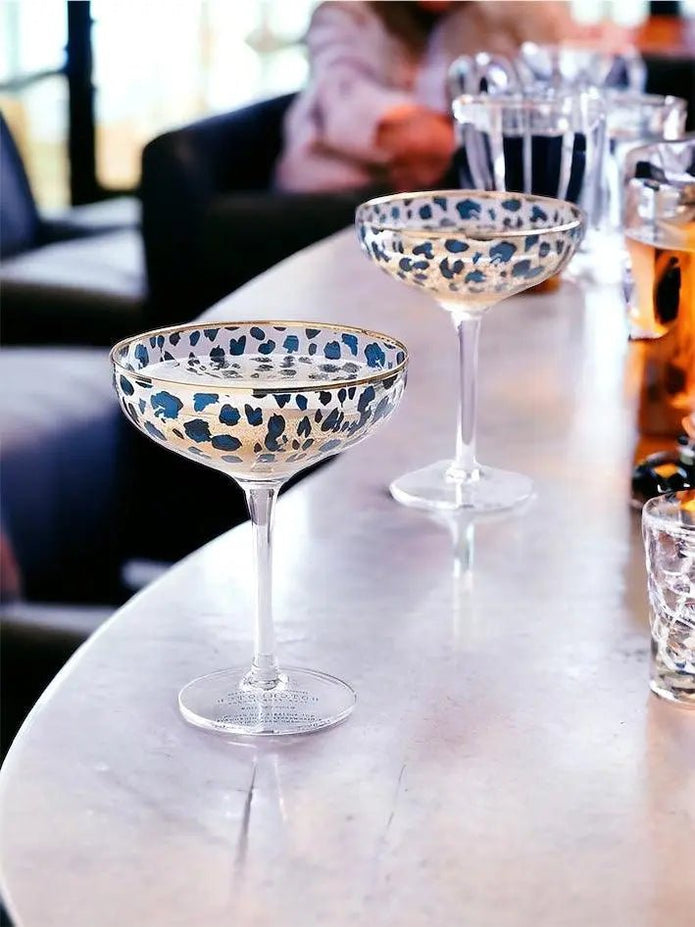 Frida Leopard Print Coupe Cocktail Glasses - Home DecorHome Decor - Lulu Loves Home