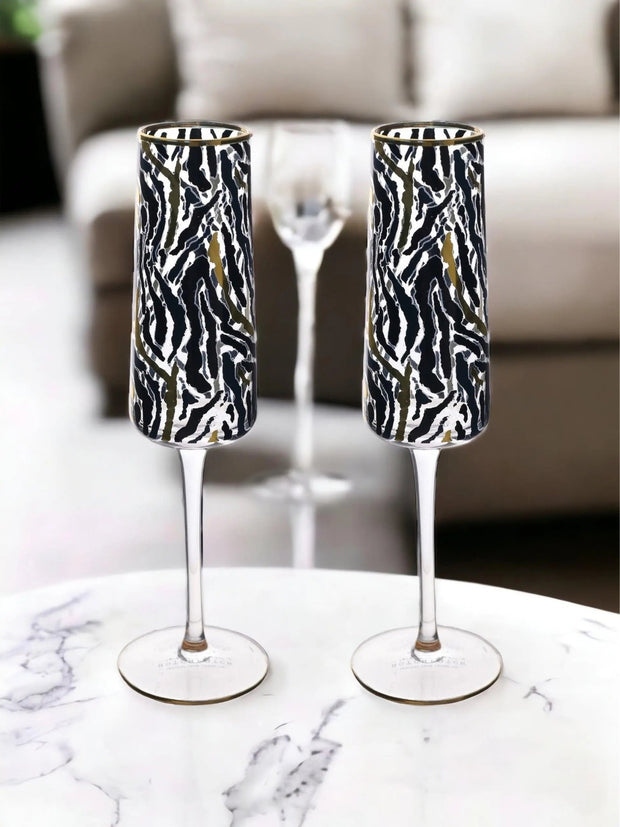 Frida Zebra Print Champagne Flutes - Home DecorHome Decor - Lulu Loves Home
