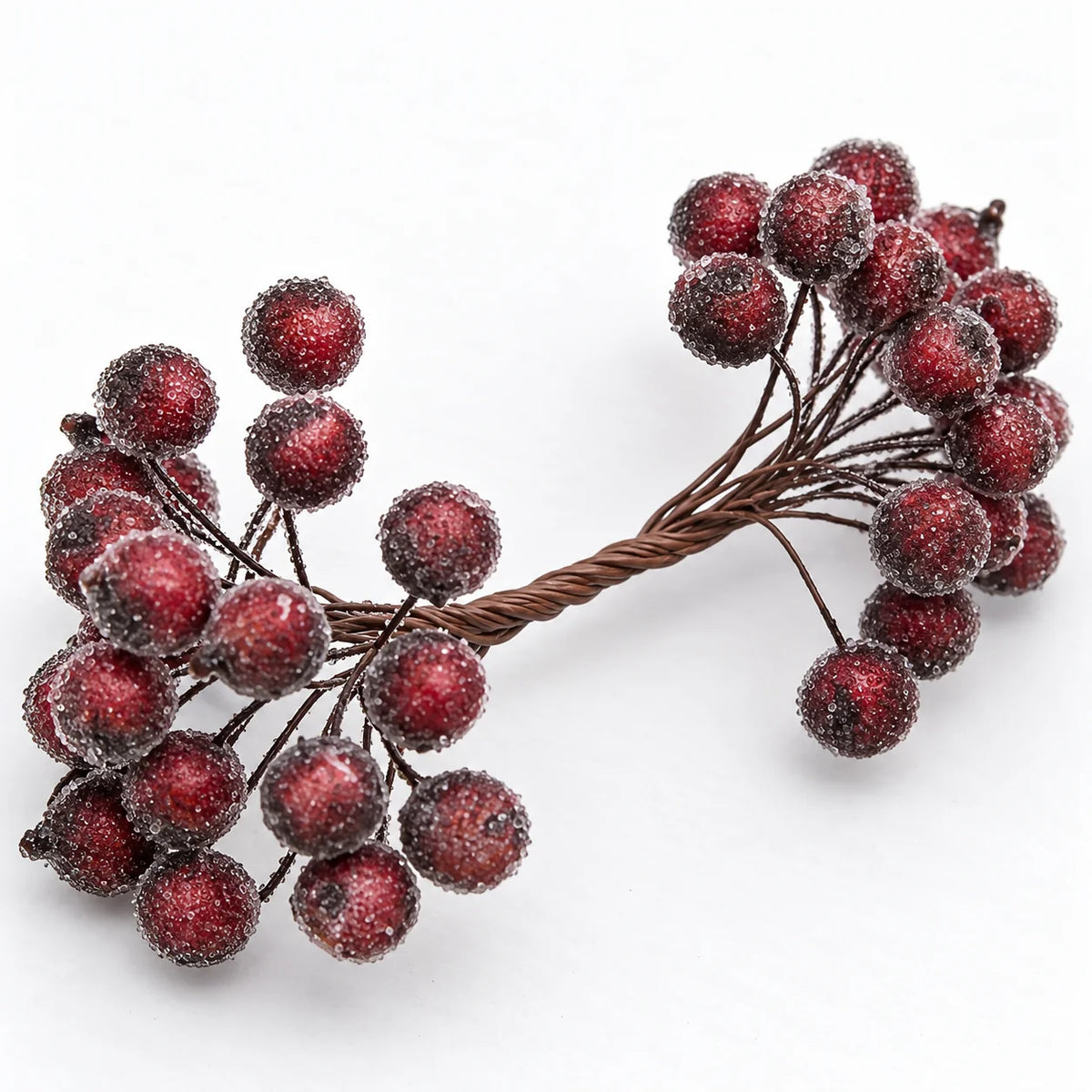Frosted red berry mini stem on a white background