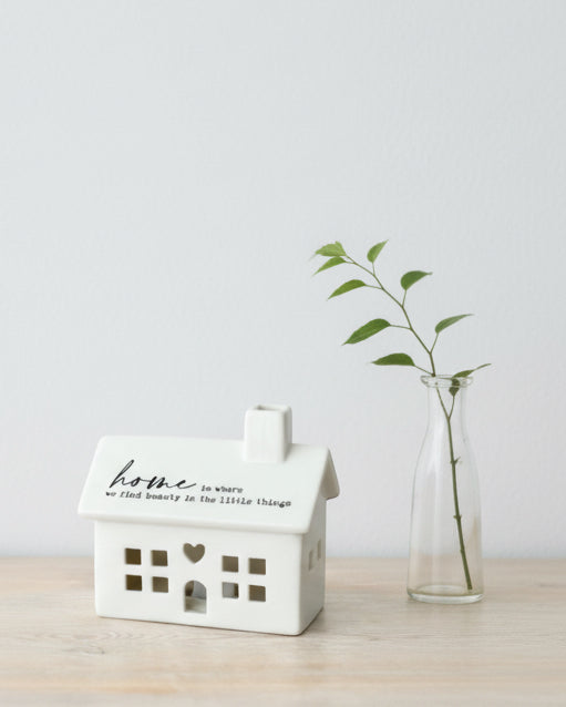 White ceramic LED light-up house from Gainsborough Giftware, decorative home décor piece with illuminated windows.