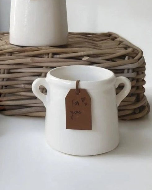 White stoneware ceramic rustic milk churn pot for home decor, featuring a vintage-inspired design by Gainsborough Giftware