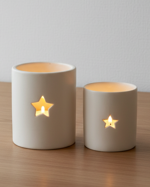 White ceramic star-shaped tealight candle holder from Gainsborough Giftware's spring collection, designed for tealight candles.