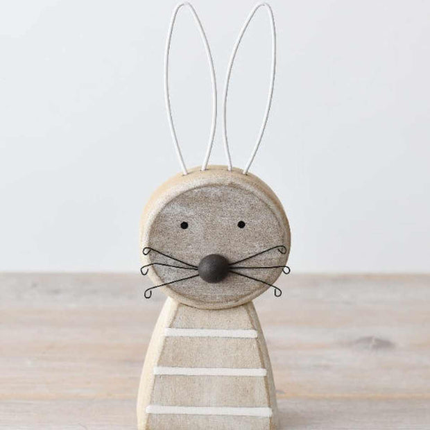 Spring wooden stripped bunny rabbit figurine by Gainsborough Giftware, featuring a natural wood finish and charming bunny design.