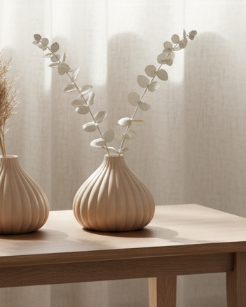 Peach ceramic ribbed bud vase by Gainsborough Giftware, featuring a textured surface and elegant shape for floral arrangements.