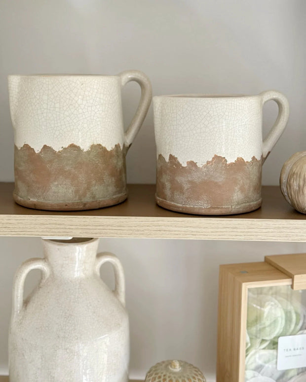 Ido White And Beige Rustic Ceramic Handled Jug Vase - VasesVases - Lulu Loves Home