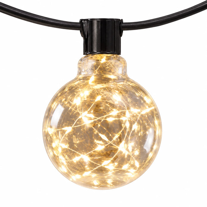 Single clear Galaxy Firefly festoon bulb showing the warm light wire inside.