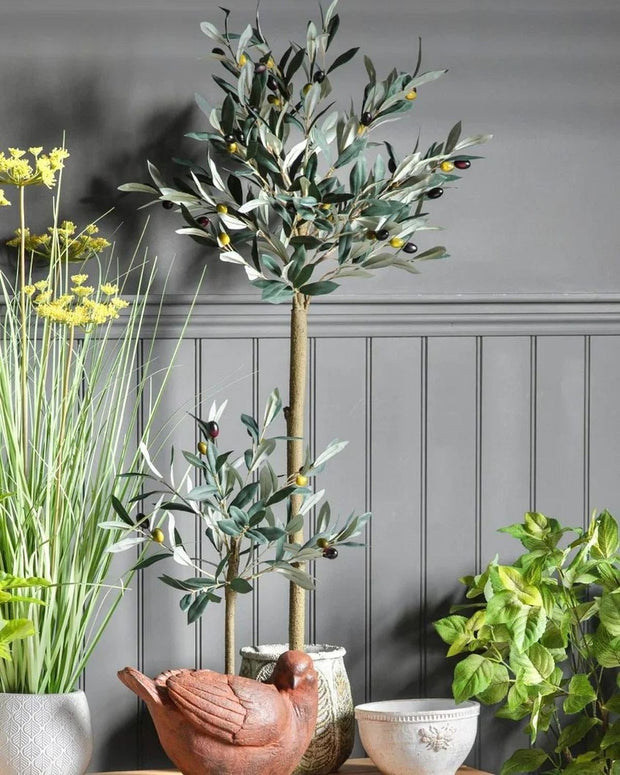 Medium artificial faux olive tree from Gallery Direct, showcasing realistic green leaves and a sturdy trunk for indoor decor.