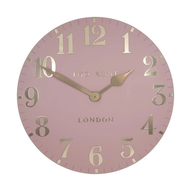 Thomas Kent 12-inch Arabic wall clock in blush pink with black numerals, stylish clock from Gallery Direct.