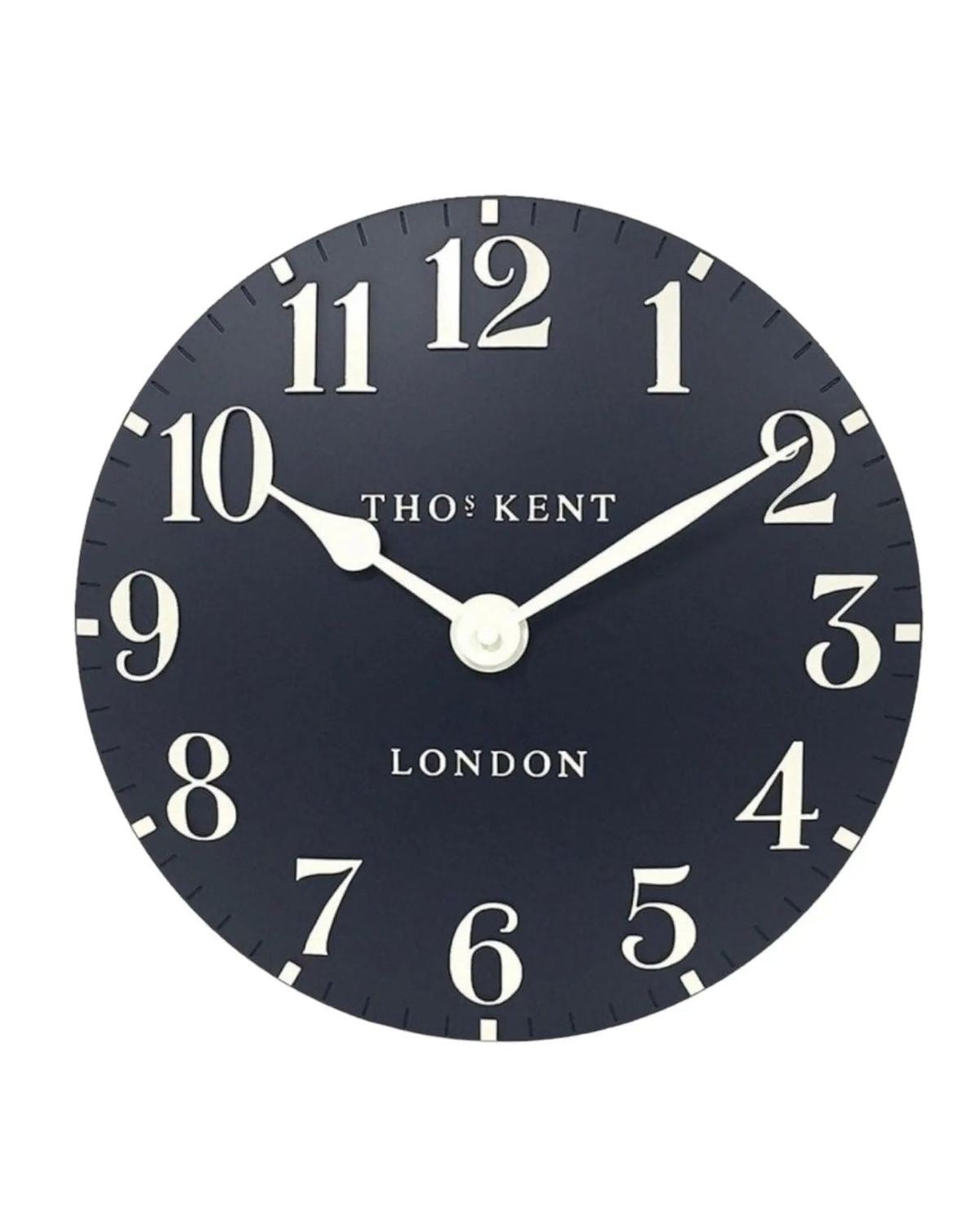 Thomas Kent 12-inch Ink Blue Arabic Wall Clock by Gallery Direct, featuring bold Arabic numerals and a sleek design.