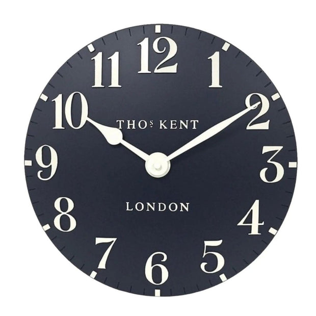 Thomas Kent 12-inch Ink Blue Arabic Wall Clock by Gallery Direct, featuring bold Arabic numerals and a sleek design.