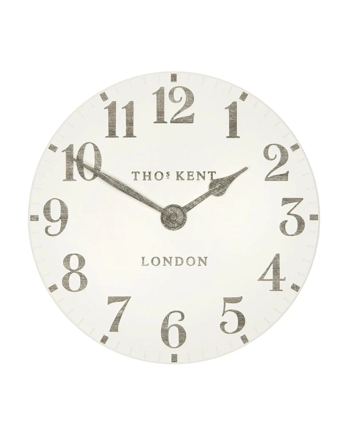 Thomas Kent 12-inch Arabic wall clock by Gallery Direct in limestone white, showcasing a stylish clock with bold Arabic numerals.