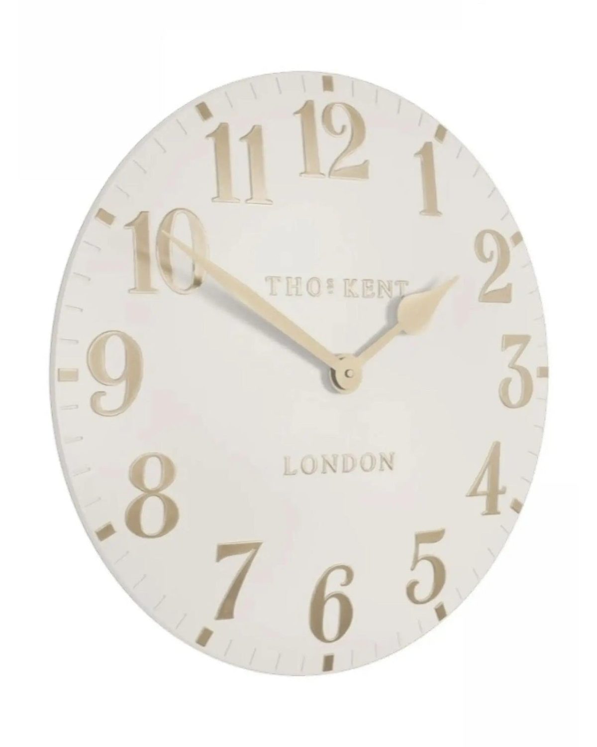 Thomas Kent 12-inch Arabic wall clock in oatmeal white, decorative clock with black Arabic numerals and modern design.