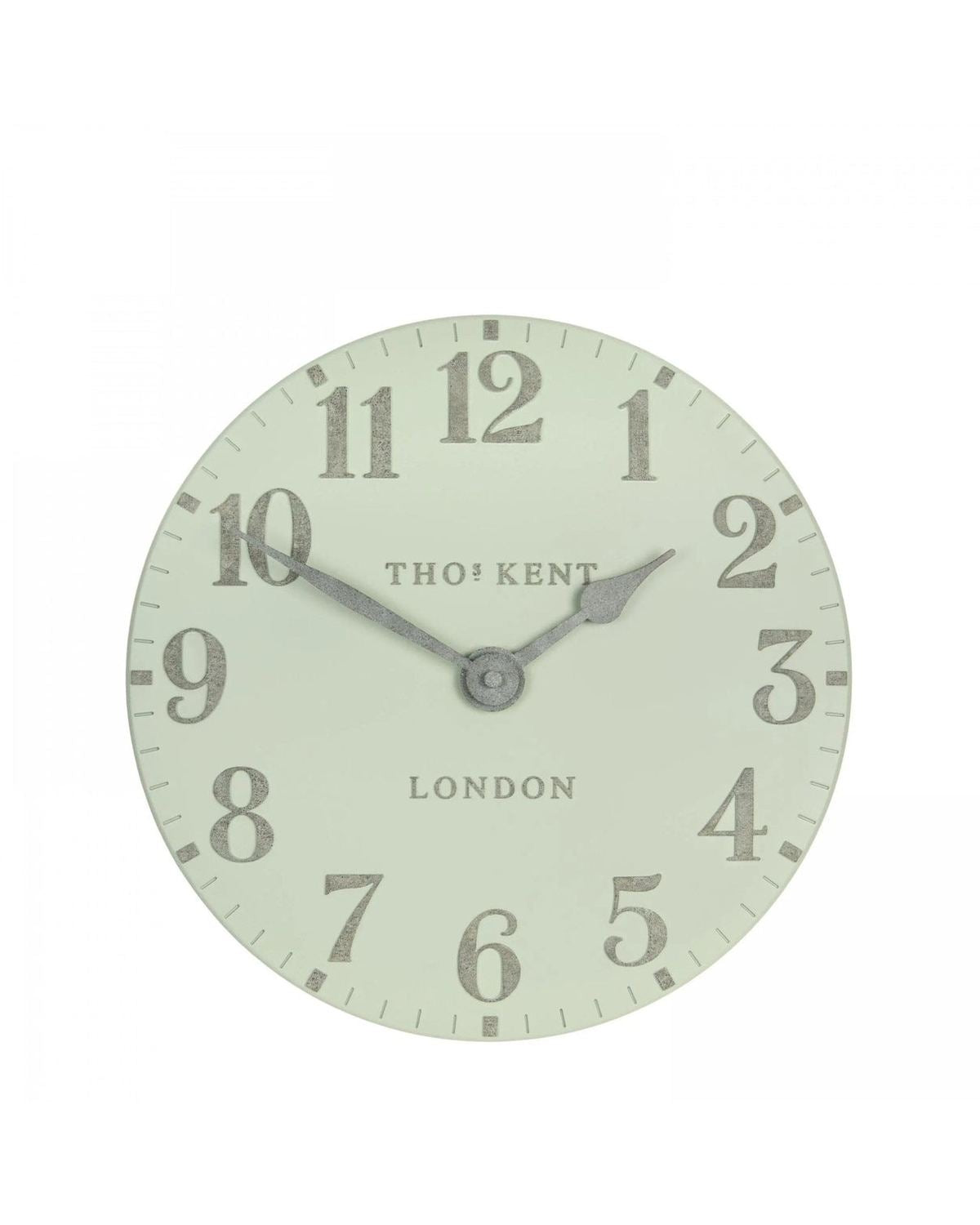 Thomas Kent 12-inch Arabic wall clock in pearl green, stylish clock with Arabic numerals, by Gallery Direct.
