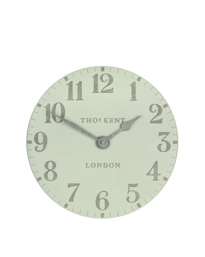 Thomas Kent 12-inch Arabic wall clock in pearl green, stylish clock with Arabic numerals, by Gallery Direct.
