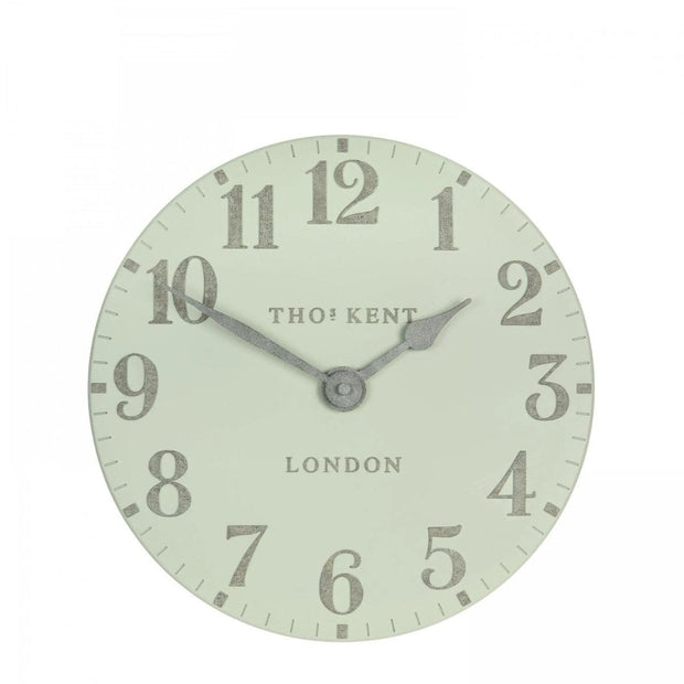 Thomas Kent 12-inch Arabic wall clock in pearl green, stylish clock with Arabic numerals, by Gallery Direct.