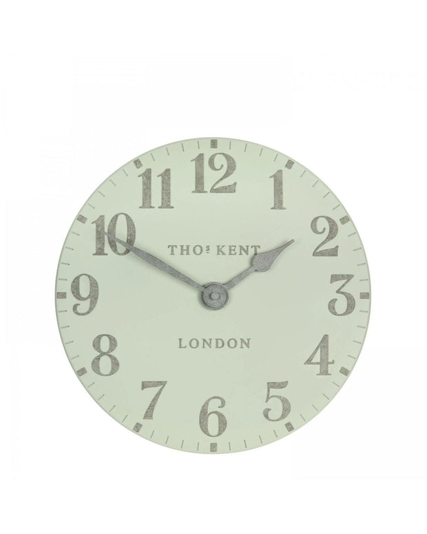 Thomas Kent 12-inch Arabic wall clock in pearl green, stylish clock with Arabic numerals, by Gallery Direct.