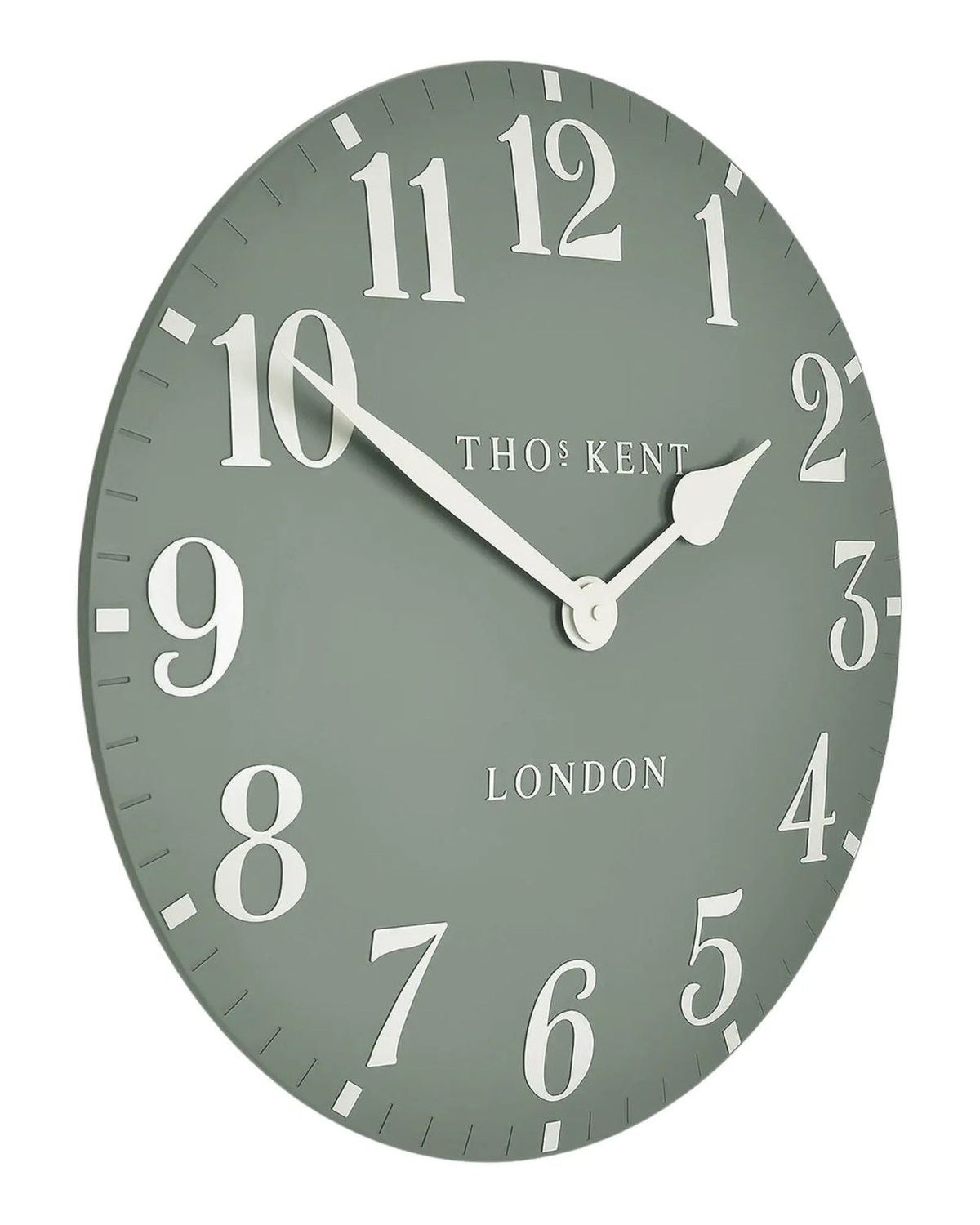 Thomas Kent 12-inch Arabic wall clock by Gallery Direct in Seagrass Green, featuring bold Arabic numerals and a modern design.