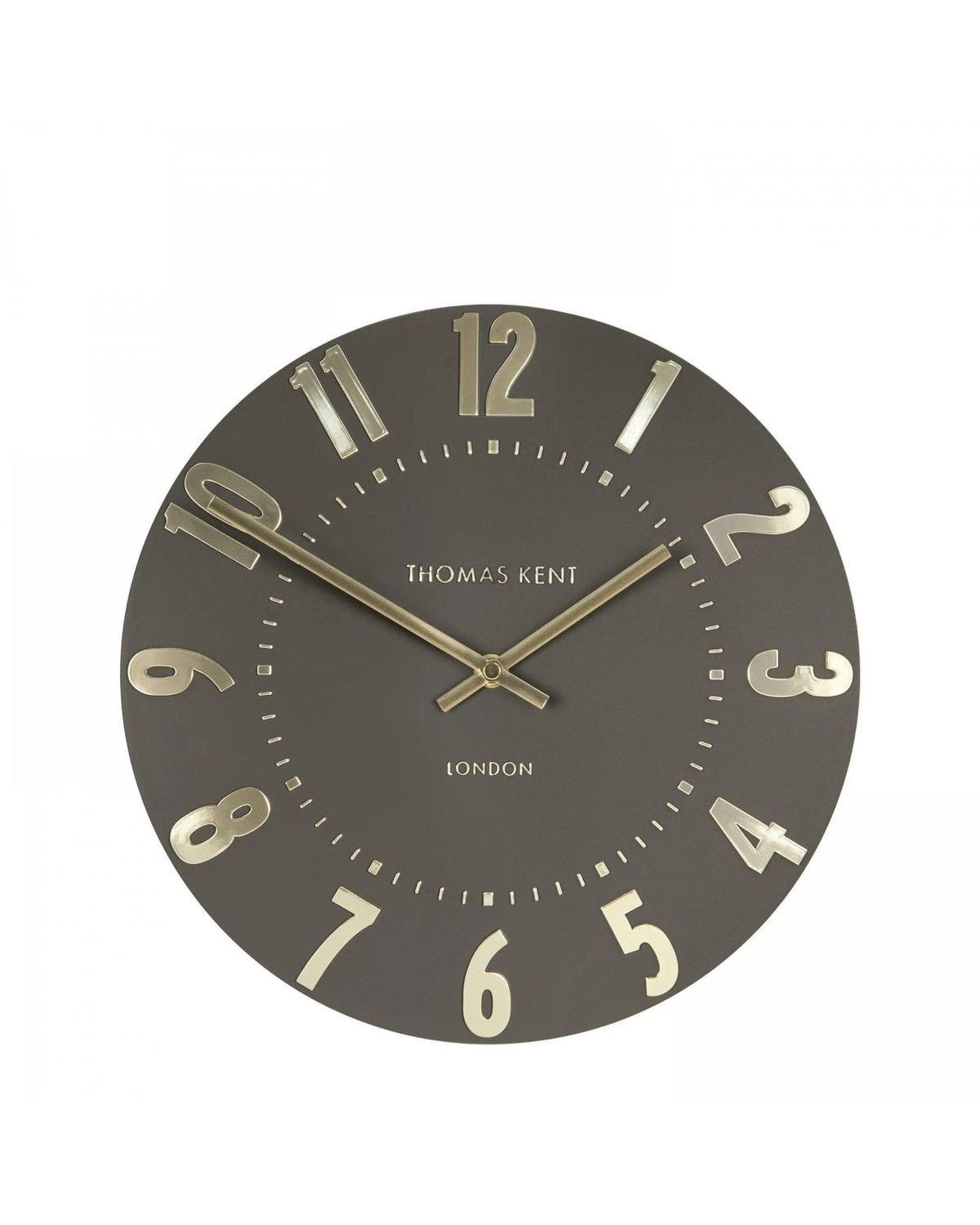 Thomas Kent 12-inch Mulberry wall clock in espresso brown with a classic round design, perfect for stylish home decor.