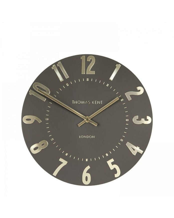 Thomas Kent 12-inch Mulberry wall clock in espresso brown with a classic round design, perfect for stylish home decor.