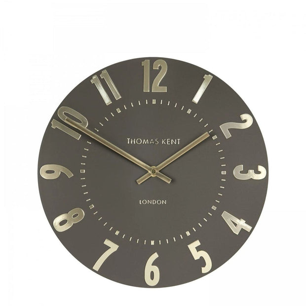 Thomas Kent 12-inch Mulberry wall clock in espresso brown with a classic round design, perfect for stylish home decor.