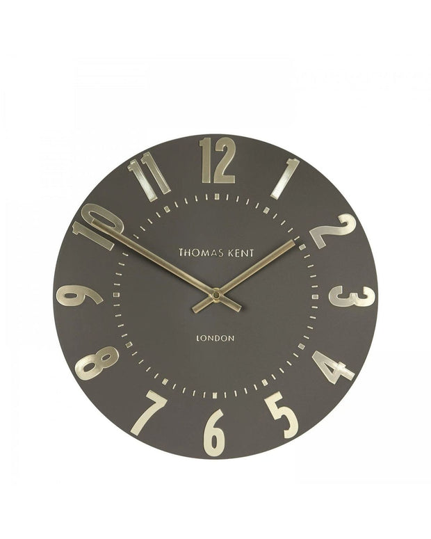 Thomas Kent 12-inch Mulberry wall clock in espresso brown with a classic round design, perfect for stylish home decor.