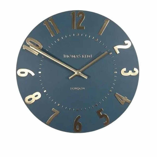 Thomas Kent 12-inch Mulberry Wall Clock in midnight blue with a round face and minimalistic design, suitable for modern interiors.