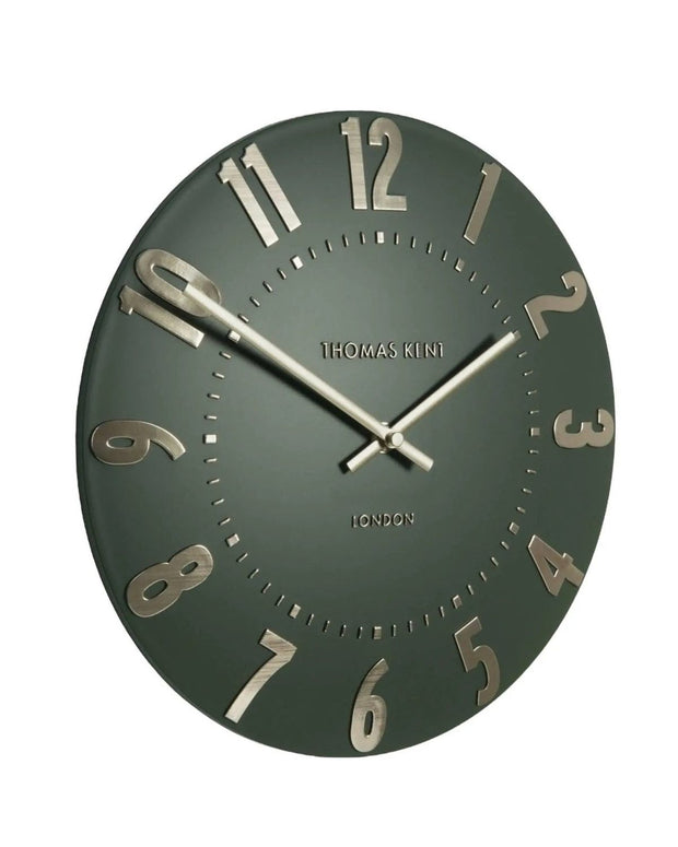 Thomas Kent 12-inch Mulberry wall clock by Gallery Direct in olive green with classic design, suitable for home or office decor.