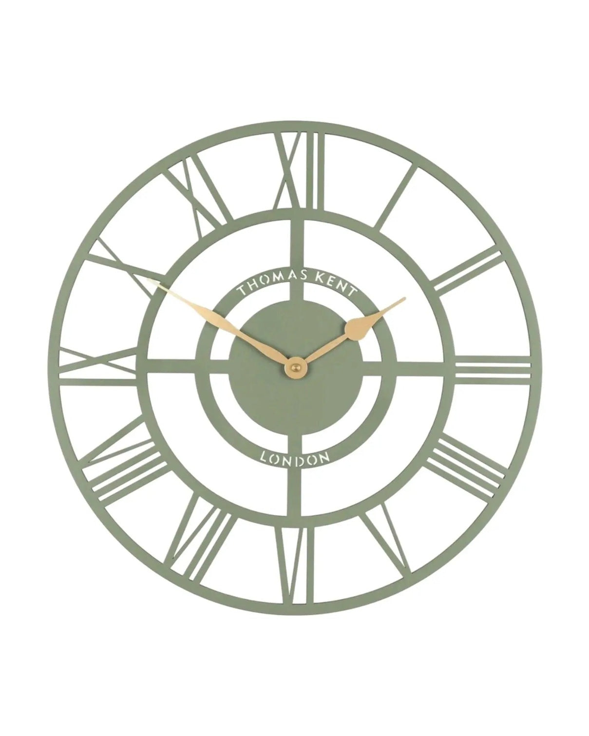 Thomas Kent 16-inch Bright Star wall clock in olive green with bold design, perfect for modern home decor.