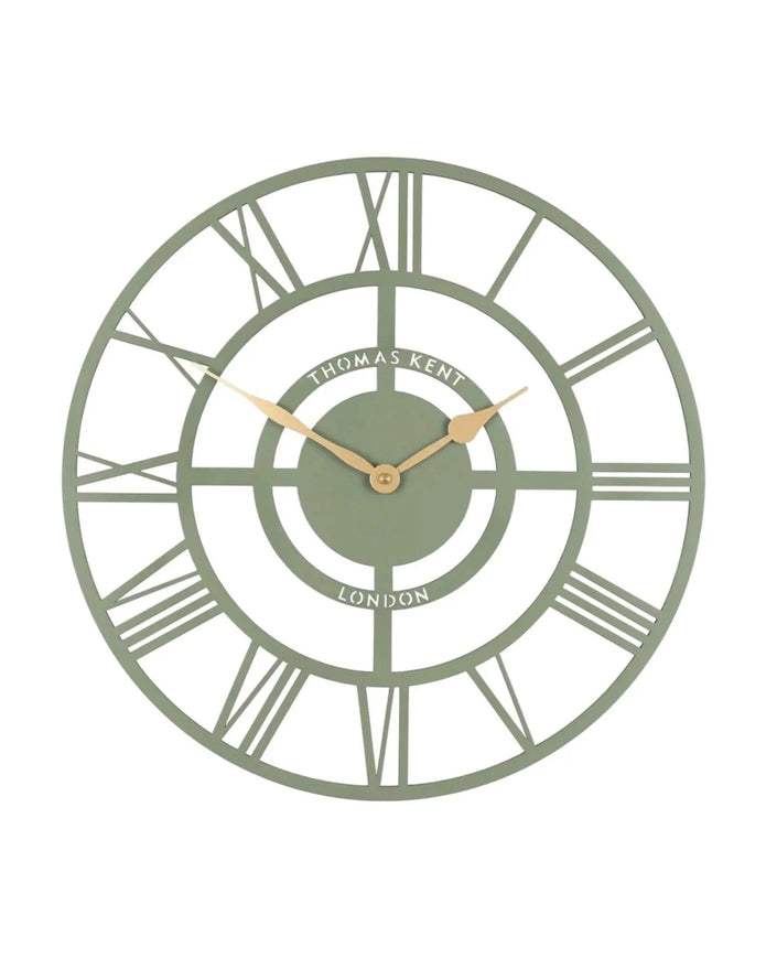 Thomas Kent 16-inch Bright Star wall clock in olive green with bold design, perfect for modern home decor.