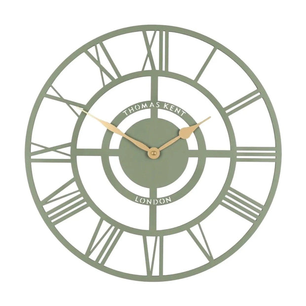 Thomas Kent 16-inch Bright Star wall clock in olive green with bold design, perfect for modern home decor.