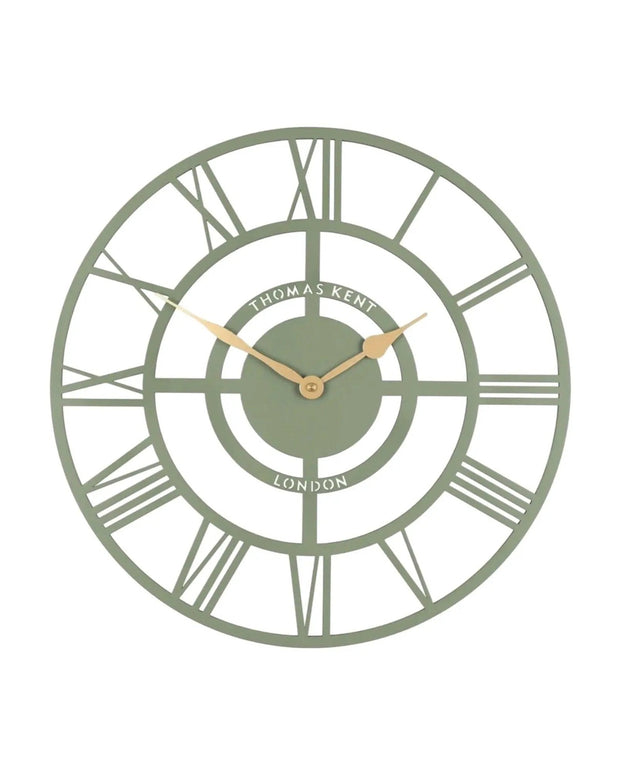 Thomas Kent 16-inch Bright Star wall clock in olive green with bold design, perfect for modern home decor.