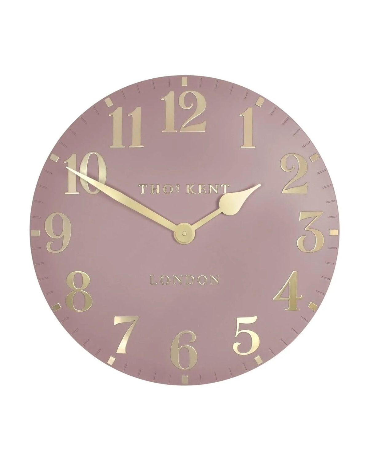 Thomas Kent 20-inch Arabic wall clock by Gallery Direct in blush pink with bold black Arabic numerals and modern design.