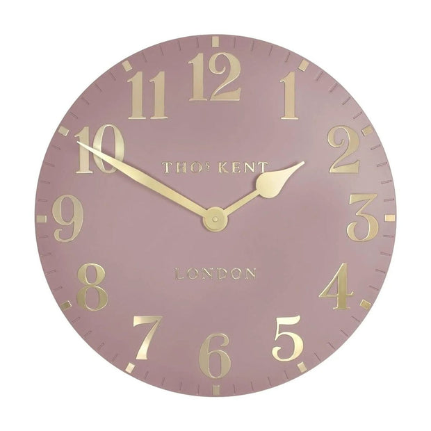 Thomas Kent 20-inch Arabic wall clock by Gallery Direct in blush pink with bold black Arabic numerals and modern design.