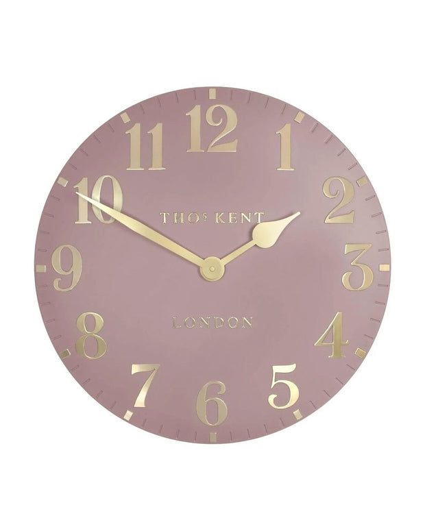 Thomas Kent 20-inch Arabic wall clock by Gallery Direct in blush pink with bold black Arabic numerals and modern design.