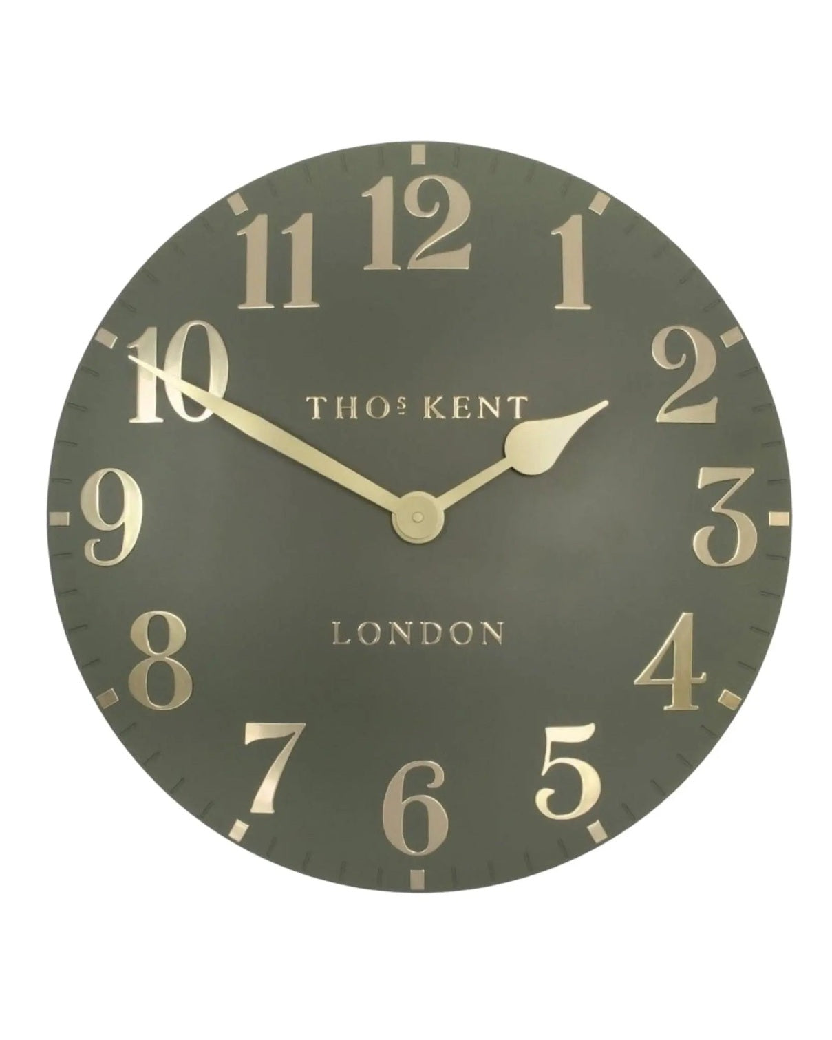Thomas Kent 20-inch Arabic wall clock in lichen green, stylish clock from Gallery Direct featuring bold Arabic numerals.
