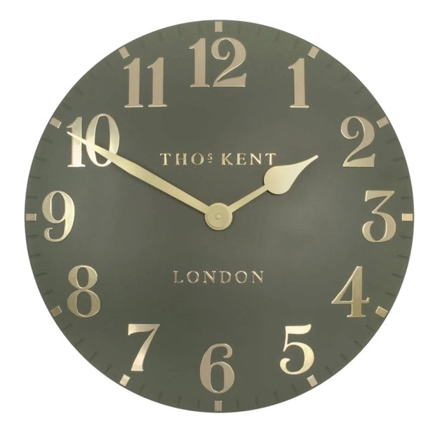 Thomas Kent 20-inch Arabic wall clock in lichen green, stylish clock from Gallery Direct featuring bold Arabic numerals.