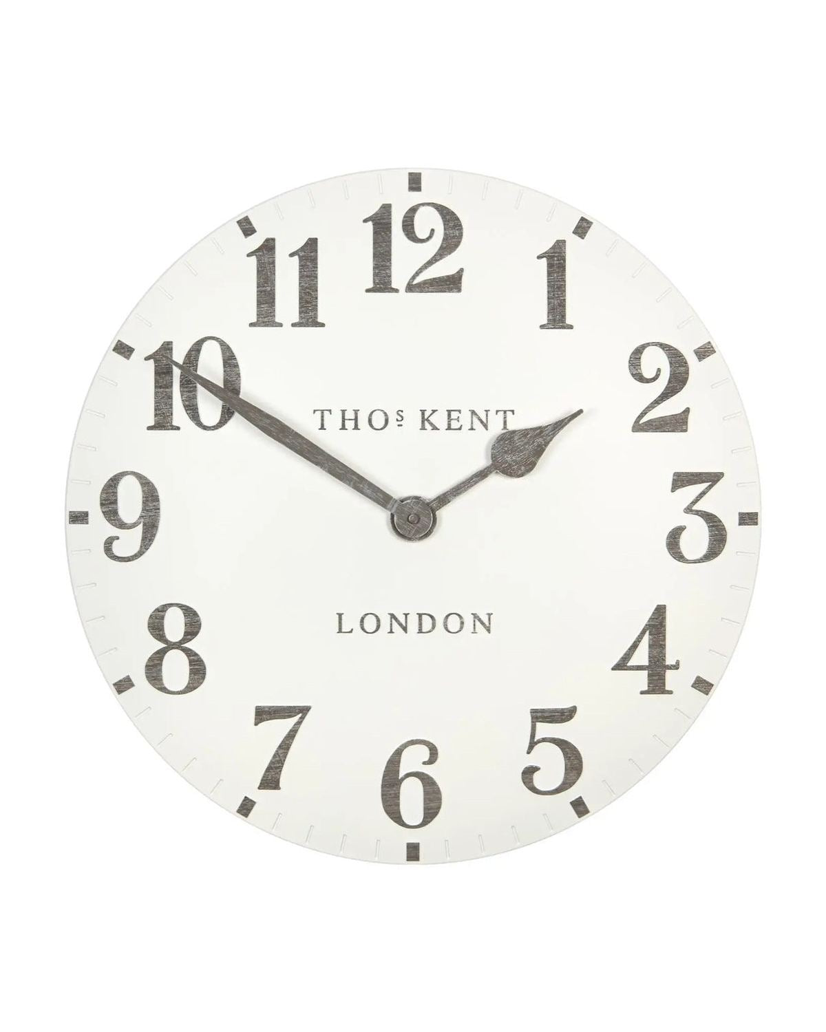 Thomas Kent 20-inch Arabic wall clock by Gallery Direct in limestone white, showcasing a modern clock design with Arabic numerals.