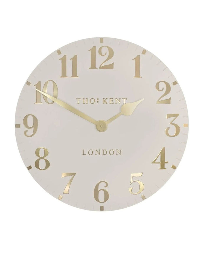 Thomas Kent 20-inch Arabic wall clock by Gallery Direct in oatmeal white with black Arabic numerals and a sleek modern design.