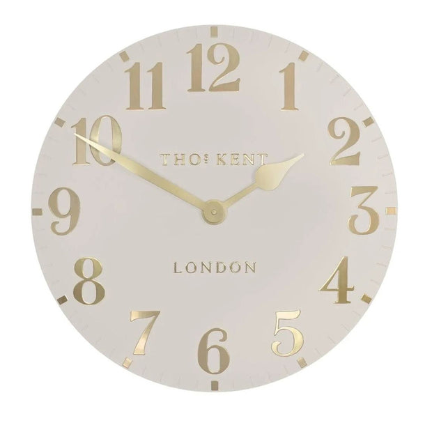Thomas Kent 20-inch Arabic wall clock by Gallery Direct in oatmeal white with black Arabic numerals and a sleek modern design.