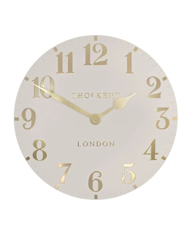 Thomas Kent 20-inch Arabic wall clock by Gallery Direct in oatmeal white with black Arabic numerals and a sleek modern design.