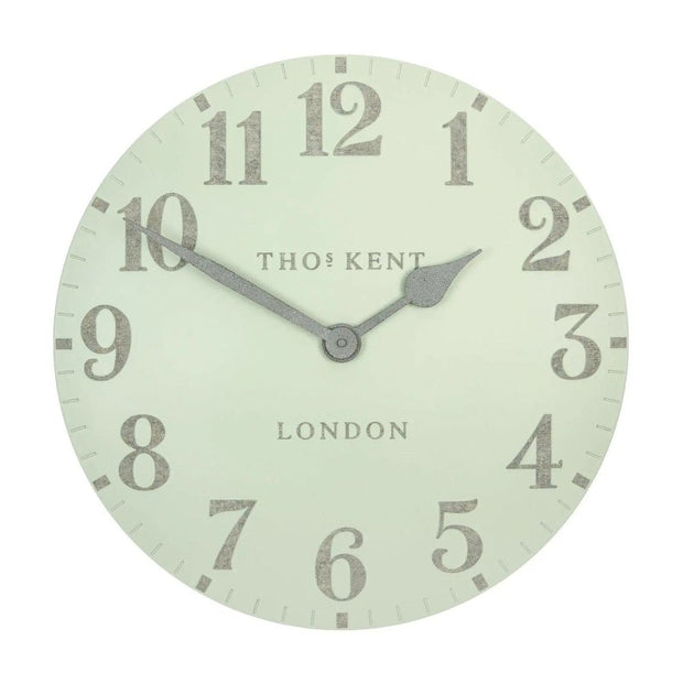Thomas Kent 20-inch Arabic wall clock in Pearl Green, showcasing a stylish clock with Arabic numerals and modern design.