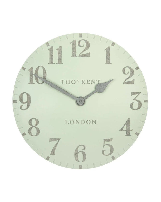 Thomas Kent 20-inch Arabic wall clock in Pearl Green, showcasing a stylish clock with Arabic numerals and modern design.