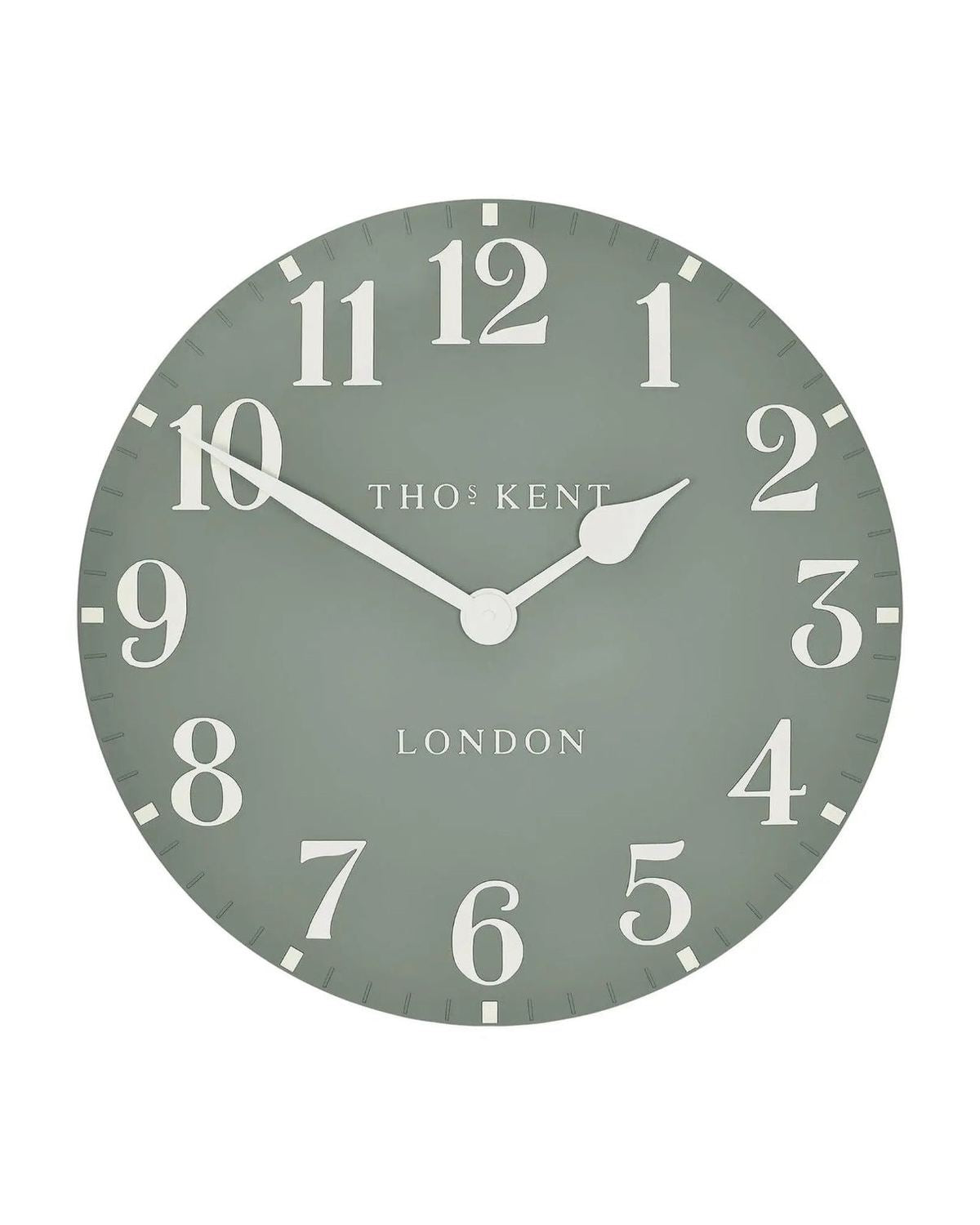 Thomas Kent 20-inch Arabic wall clock by Gallery Direct in Seagrass Green with modern design and bold Arabic numerals.