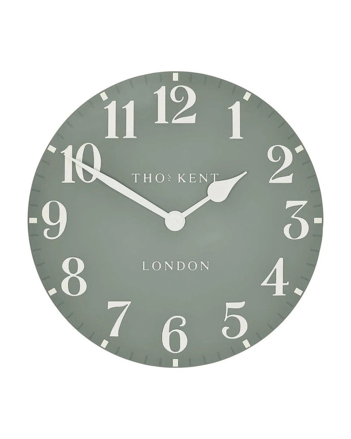 Thomas Kent 20-inch Arabic wall clock by Gallery Direct in Seagrass Green with modern design and bold Arabic numerals.