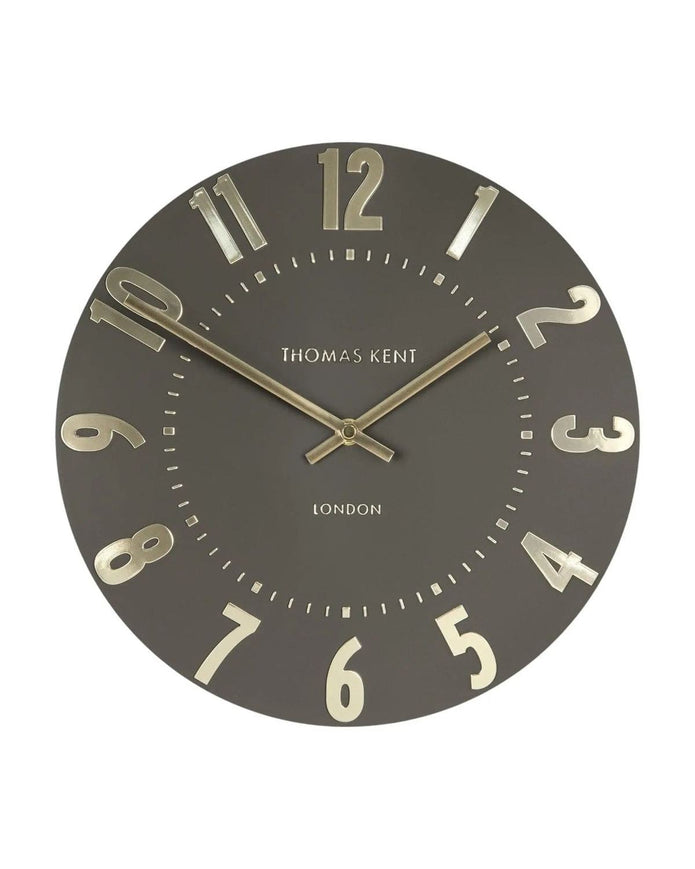 Thomas Kent 20-inch Mulberry wall clock in espresso brown, featuring a stylish round design from Gallery Direct.