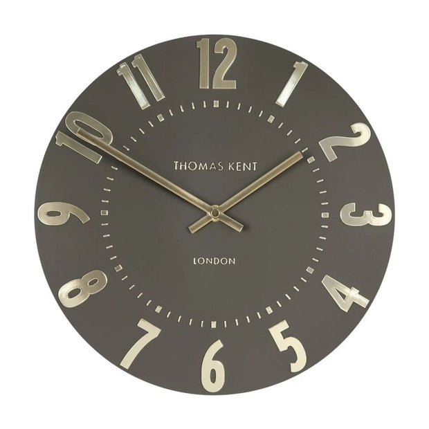 Thomas Kent 20-inch Mulberry wall clock in espresso brown, featuring a stylish round design from Gallery Direct.