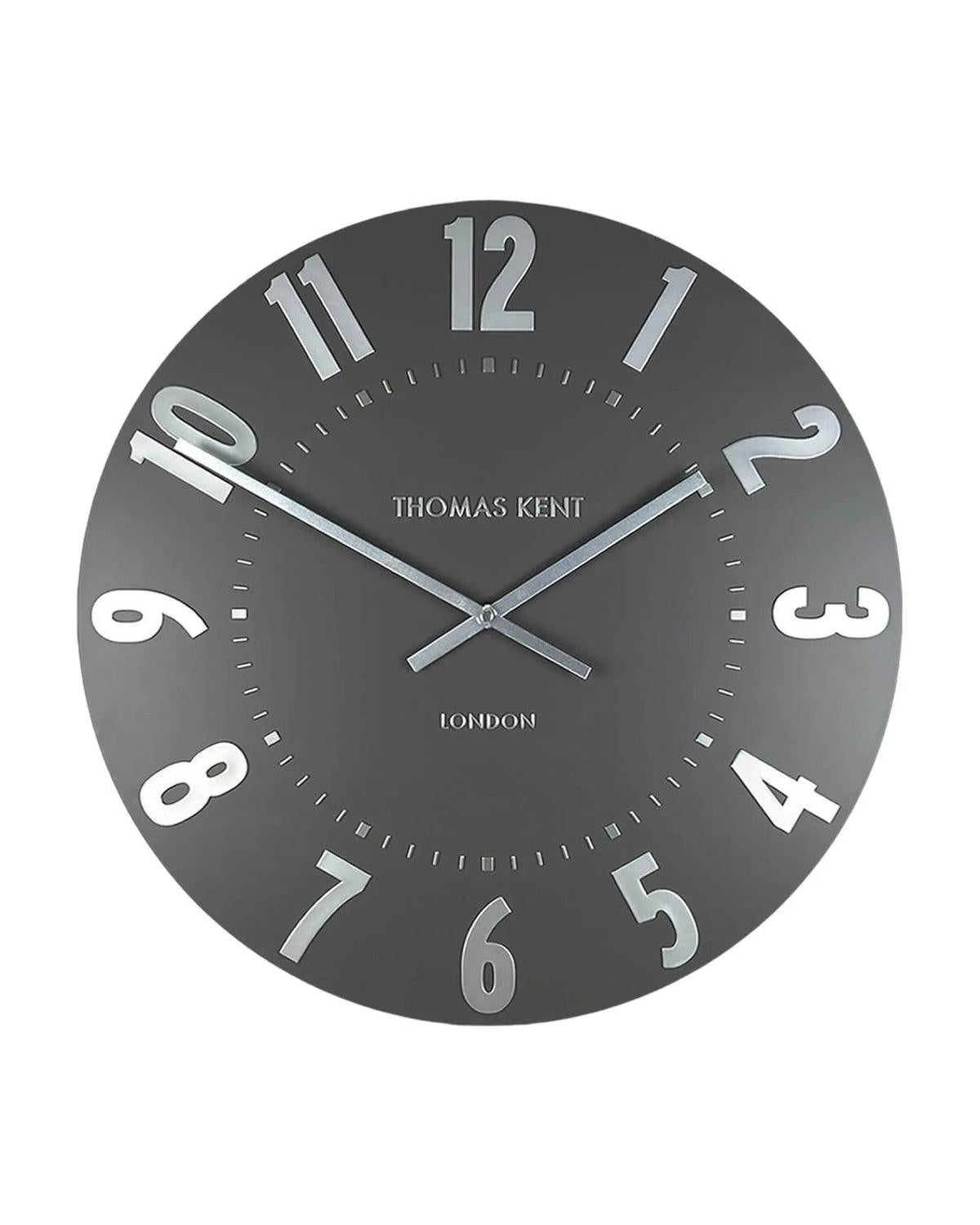 Thomas Kent 20-inch Mulberry wall clock by Gallery Direct featuring a graphite silver finish, modern design, and clear clock face.