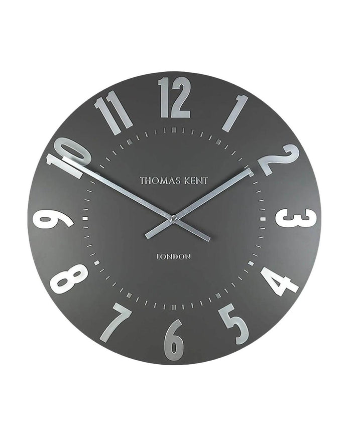 Thomas Kent 20-inch Mulberry wall clock by Gallery Direct featuring a graphite silver finish, modern design, and clear clock face.