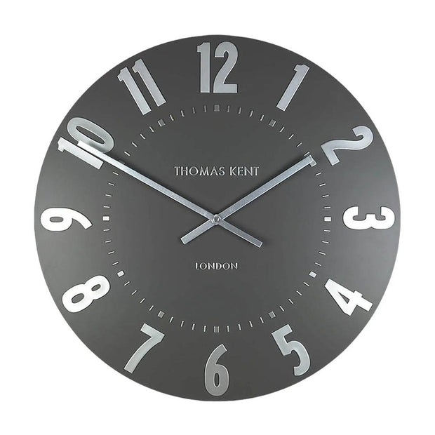 Thomas Kent 20-inch Mulberry wall clock by Gallery Direct featuring a graphite silver finish, modern design, and clear clock face.