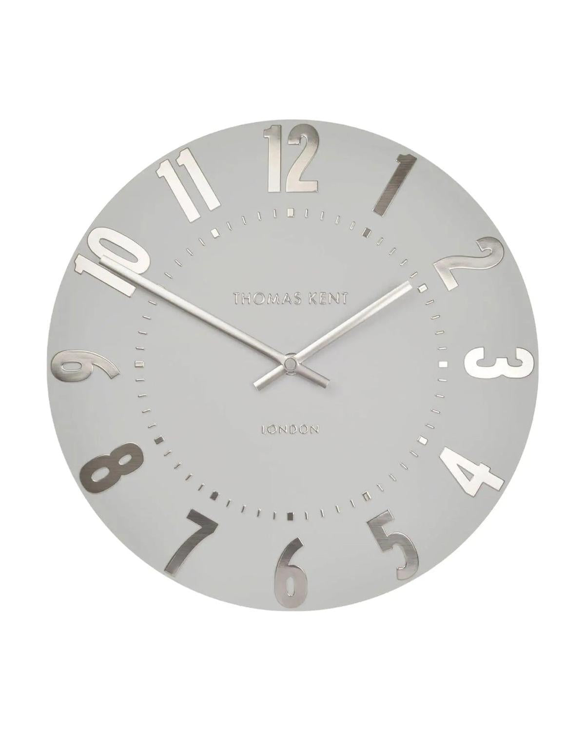 Thomas Kent 20-inch Mulberry Wall Clock by Gallery Direct with a silver cloud design, showcasing a modern decorative clock.